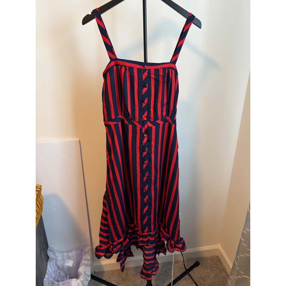 NWT HAYDEN LOS ANGELES Red Navy‎ Stripe Button Front Midi Dress Size M